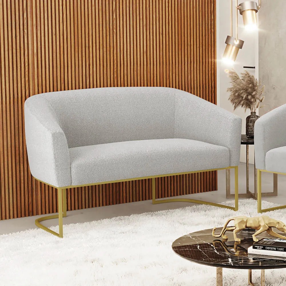 Sofá 2 Lugares Namoradeira Industrial Dourado Stella Bouclê D03 - D'Rossi - Cinza