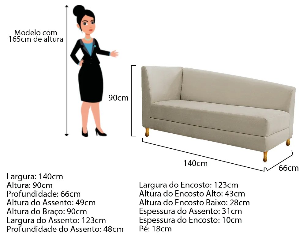 Recamier Valéria 140cm Lado Esquerdo Corano Bege - ADJ Decor