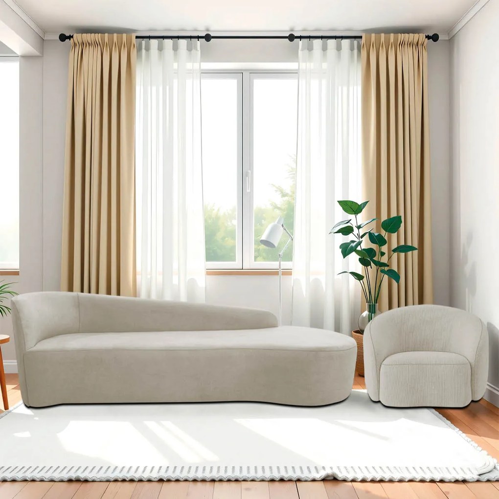 Kit Divã Recamier Orgânico França 220cm Lado Direito e Poltrona Amore Linho