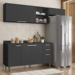 Armário de Cozinha Com Tampo CP03 220cm Pérola Preto Z34      - Mpozen