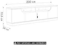 Rack Bancada Para TV 75 Pol 200cm Brescia Off White/Freijó C05 - Mpoze