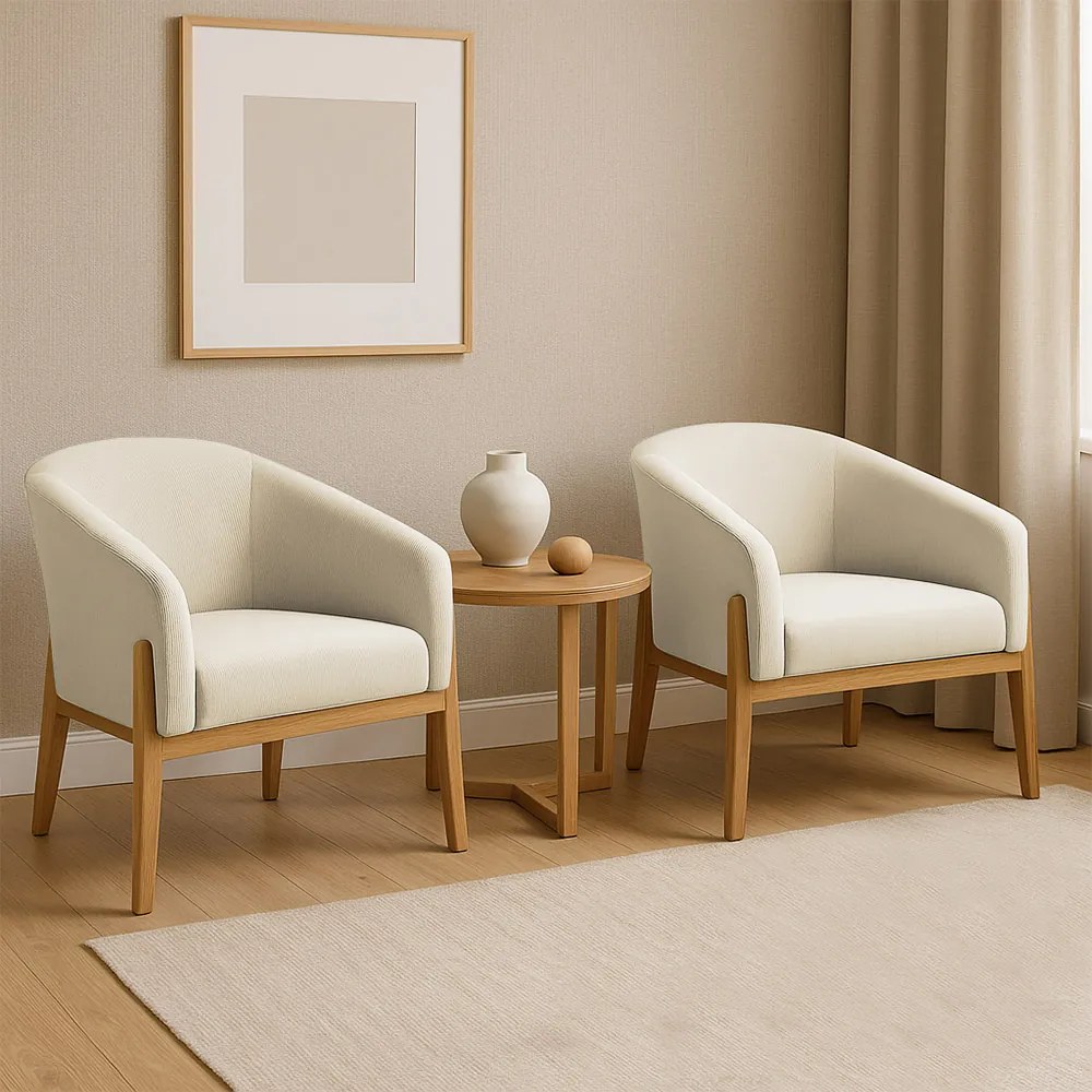 Poltrona Decorativa Base Madeira Kit 2 Stella Cotelê Int/Veludo D03 - D'Rossi - Off White