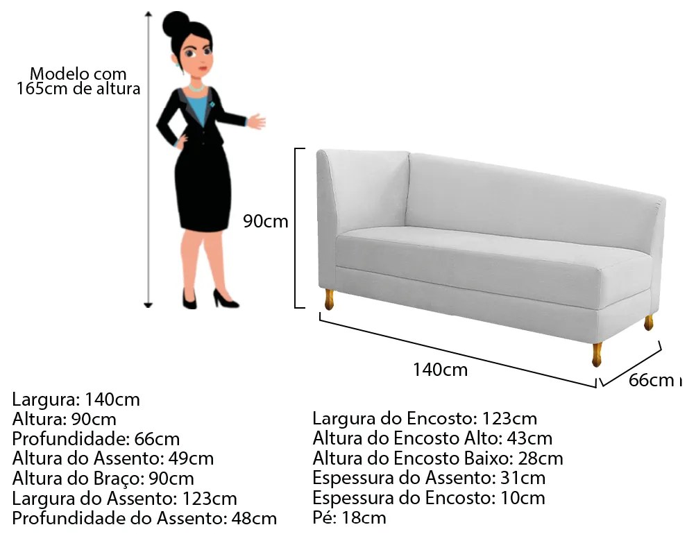 Recamier Valéria 140cm Lado Direito Corano Branco - ADJ Decor