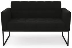 Sofá Namoradeira e 2 Poltronas Base Industrial Preto Ana Suede Preto -