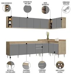 Armário de Cozinha Modulado de Canto 7 Peças CP34 Balcão sem Tampo Cas