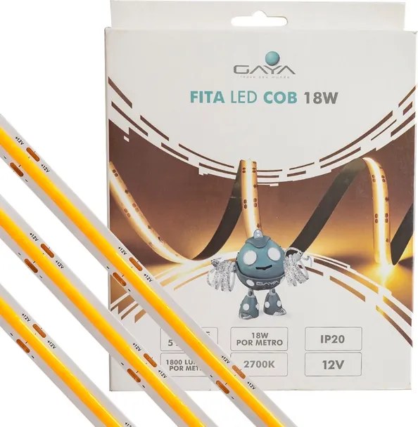 Fita De Led Cob 18W Por Metro 12V Irc90 5M 2700K