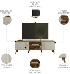 Rack Bancada Para TV 65 Pol 160cm Sia Nature/Off Z49 - Mpozenato