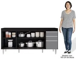 Balcão Gabinete 160cm Sem Tampo 4 Portas 2 Gavetas Arkansas Preto/Cinz