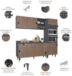 Armário de Cozinha Com Tampo CP02 210cm Pérola Grafite/Freijó Z34 - Mp