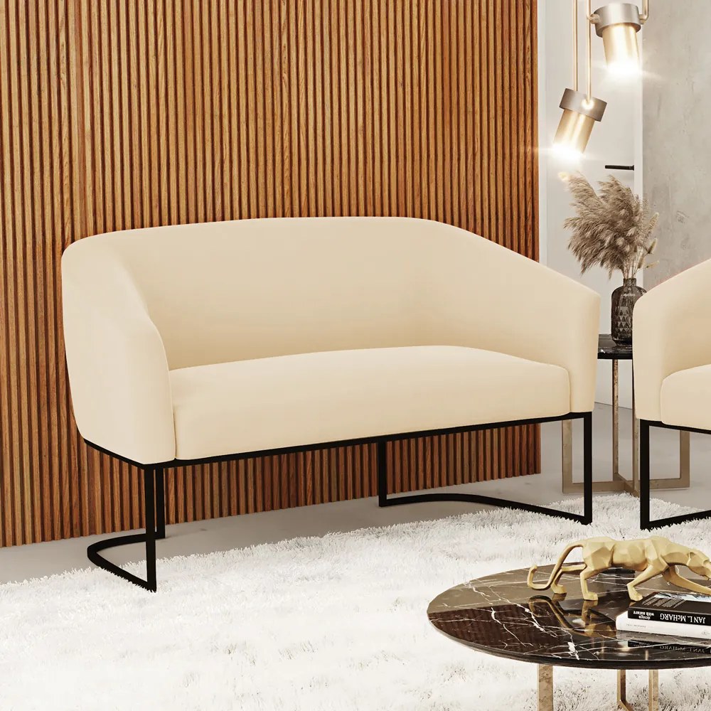 Sofá 2 Lugares Namoradeira Industrial Preto Stella Suede Bege D03 - D'Rossi