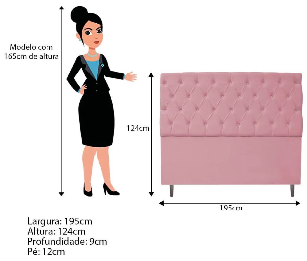 Kit Cabeceira e Calçadeira Liverpool 195 cm King Size Suede Rosa Bebê - ADJ Decor