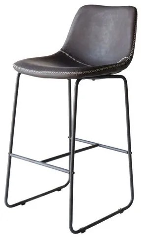 Banqueta Oxford Couro Ecologico Preto Vintage Base Aço 100cm - 61204 Sun House