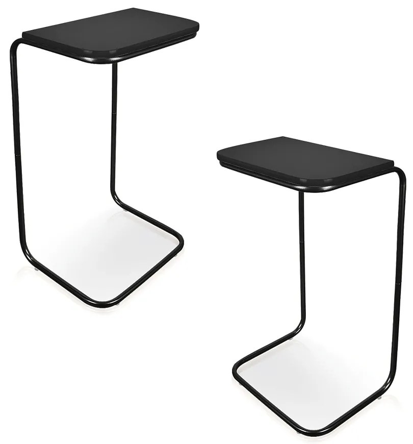Kit 02 Mesas Lateral Tampo Preto Multiuso para Sofá Base Preto 69x38 cm - D'Rossi