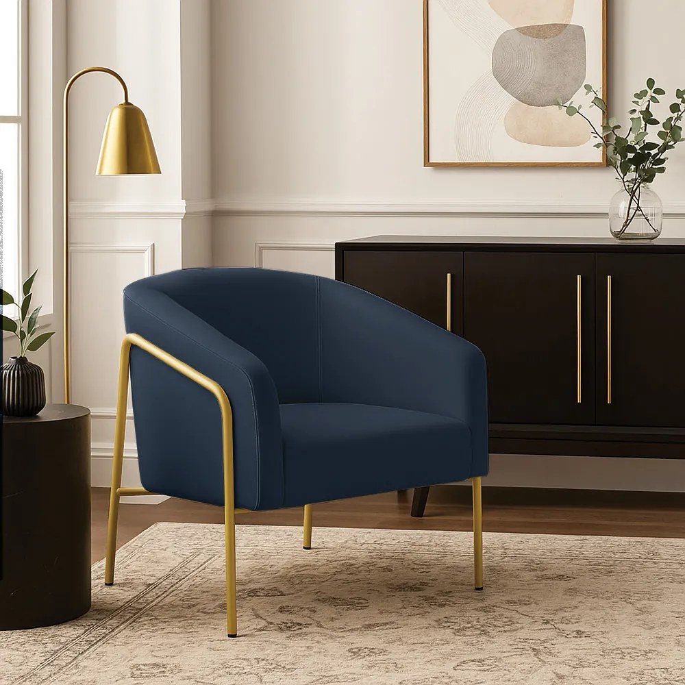 Poltrona Sala Industrial Alta Dourado Stella Suede D03 - D'Rossi - Azul