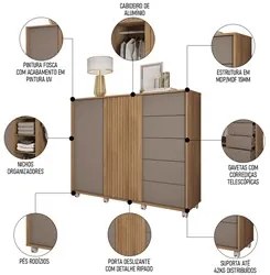 Cômoda Sapateira Com Rodízios Pegasus Buriti/Fendi - Caemmun
