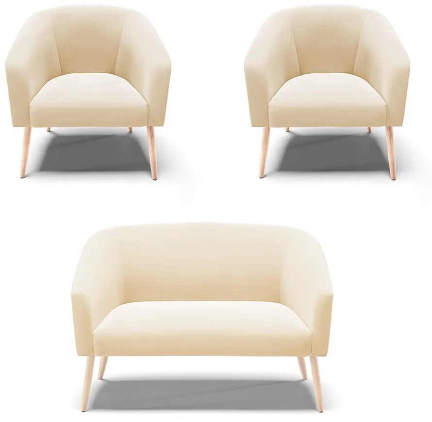 Namoradeira e 2 Poltronas Pé Palito Natural Stella Suede Bege D03 - D'Rossi