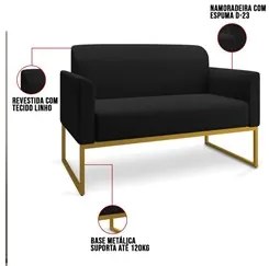 Kit Namoradeira e 2 Poltronas Decorativas Base Industrial Dourada Mare