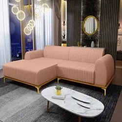 Sofá 265cm 4 Lugares com Chaise Esquerdo Pés Gold Molino C-105 Linho R