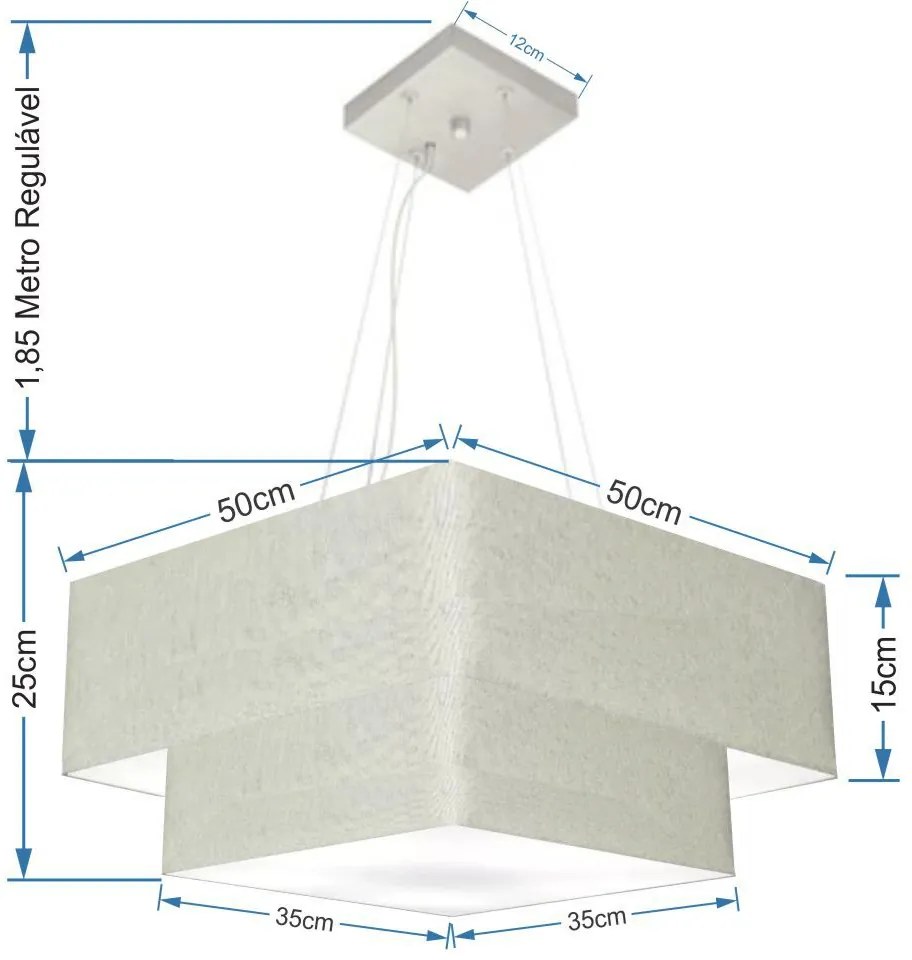 Lustre Pendente Duplo Quadrado Vivare Md-4066 Cúpula em Tecido 50x35cm Rustico Cinza - Bivolt