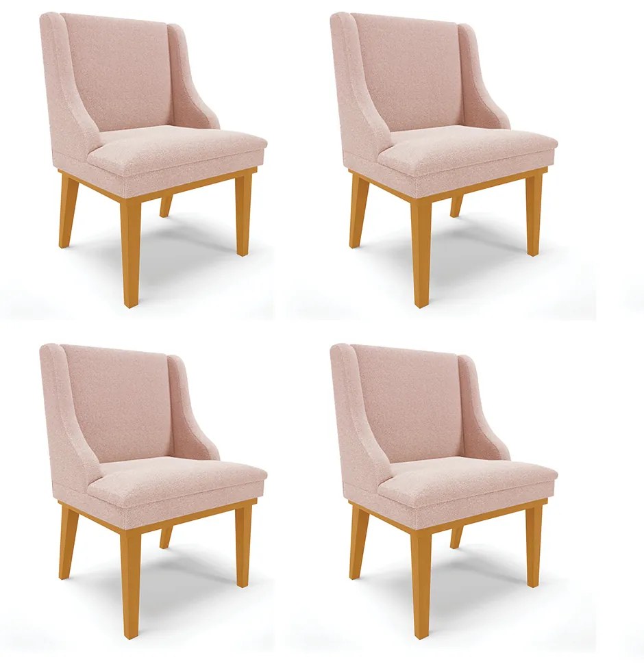 Cadeira Sala de Jantar Base Madeira Castanho Kit 4 Liz Bouclê D03 - D'Rossi - Pistache