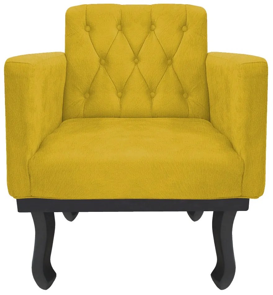 Poltrona Classic Pés Luís XV Suede Amarelo - ADJ Decor