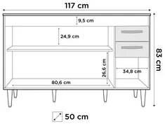 Balcão Gabinete 120cm Suécia sem Tampo 3 Portas 2 Gavetas Branco - Lum