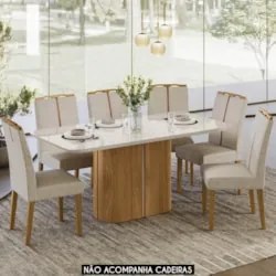 Mesa de Jantar Retangular 160cm 6 Lugares Flex Zuni Ypê/Off N02 - Mpoz