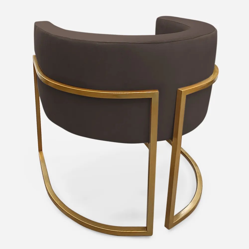 Poltrona Decorativa Base Metal Dourada Luna Veludo Marrom - Sheep Estofados - Veludo Marrom