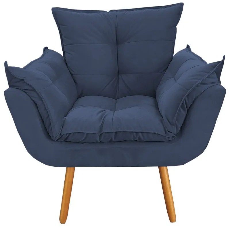 Poltrona Decorativa Opala Pés Palito Suede Azul - Sheep Estofados - Azul escuro