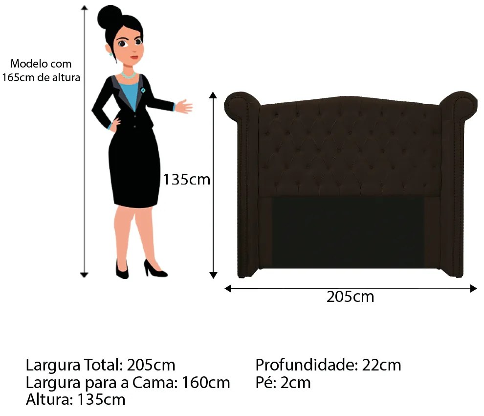 Kit Cabeceira e Calçadeira Veneza 160 cm Queen Size Corano Marrom - ADJ Decor
