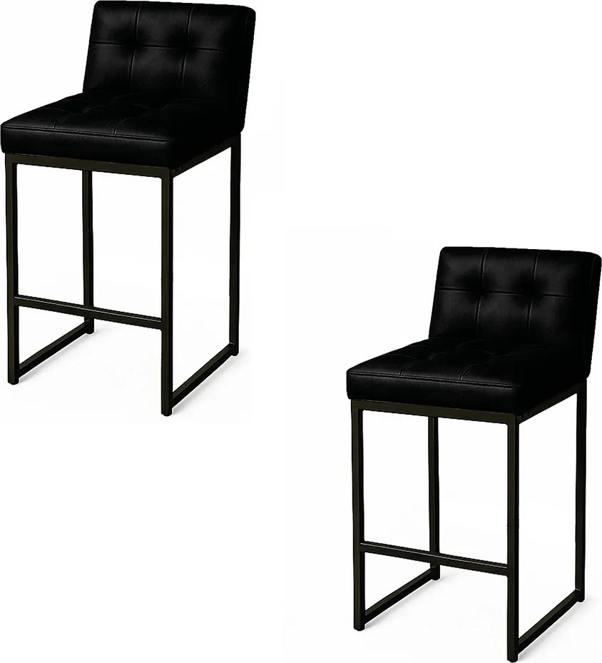 Banqueta Cozinha Alta com Encosto Industrial Kit 2 Preto Lirina PU C05 - D'Rossi - Branco