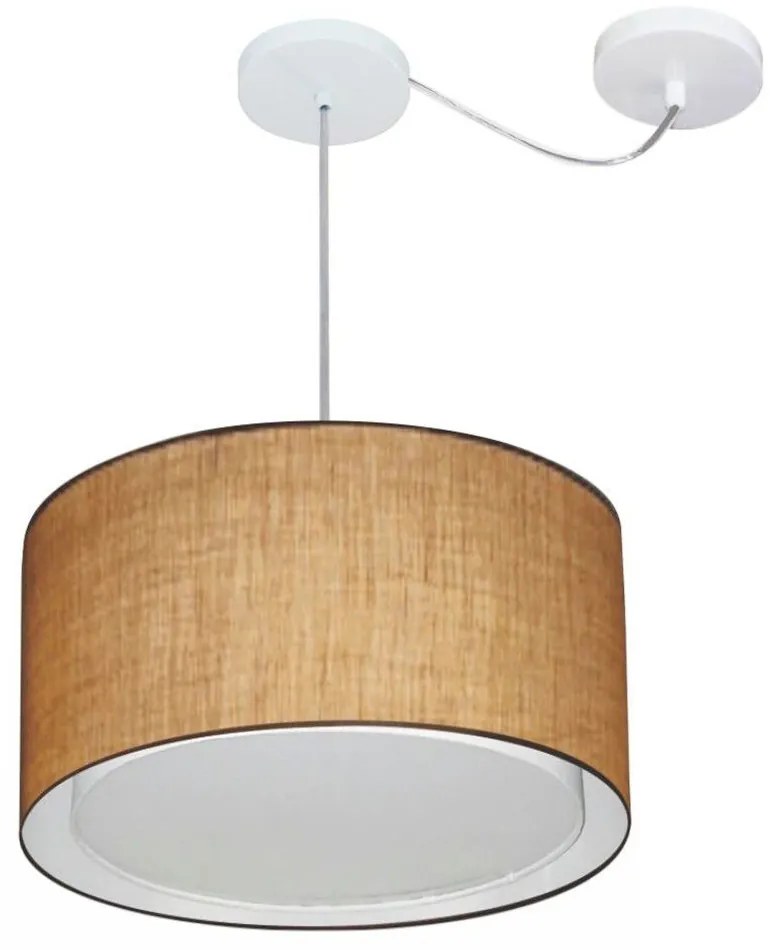 Lustre Pendente Cilíndrico Com Desvio Md-4310 Cúpula em Tecido 40x25cm Palha - Bivolt