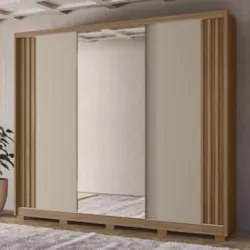 Guarda Roupa Casal 260cm 3 Portas Cali Carvalho/Fendi Z17 - Mpozena
