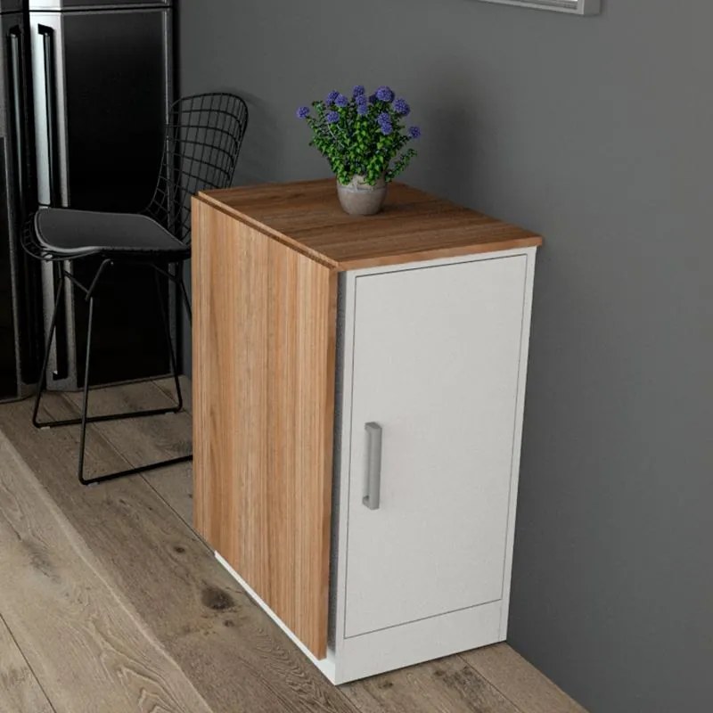 Bancada Gourmet Balcão Para Cozinha 1 Porta 3 Prateleiras Branco/Castanho