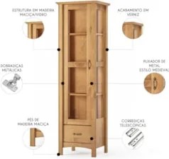 Cristaleira de Madeira 1 Porta de Vidro Hazel Carvalho Z25  - Mpozenat