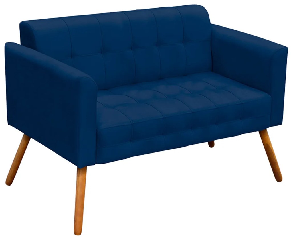 Poltrona Namoradeira Decorativa Pés Palito Karen Suede Azul Marinho G19 - Gran Belo