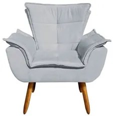 Kit 2 Poltronas Decorativas Pés Palito com Puff Opla Suede Cinza - Ibi