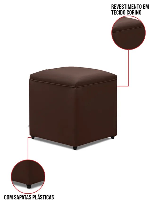 Puff Decorativo Quadrado para Sala Lígia Sintético E03 - D'Rossi - Marrom