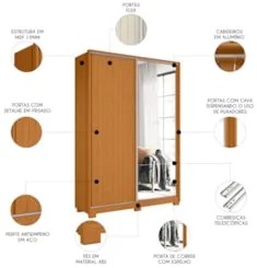 Guarda Roupa Solteiro com Espelho Rizatto Flex A02 Off/Cinamomo - Mpoz