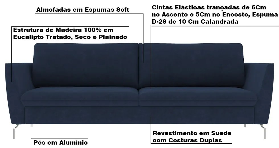 Sofá Decorativo Sala de Estar 190cm Olívia Suede Azul G52 - Gran Belo