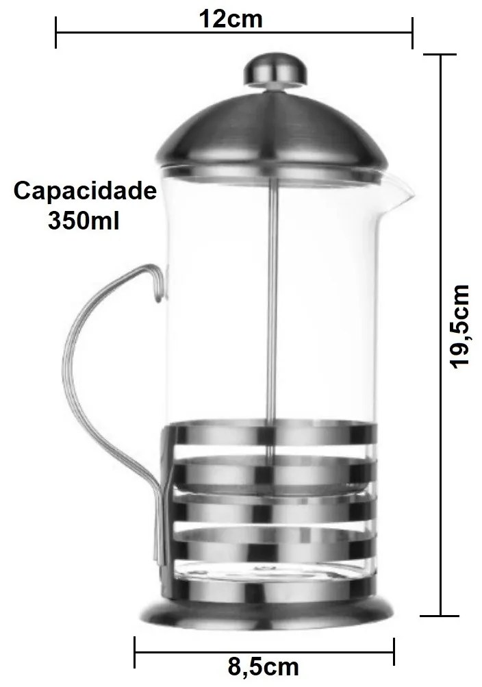 Cafeteira Francesa Prensa Cremeira Café de Inox e Vidro 350 Ml