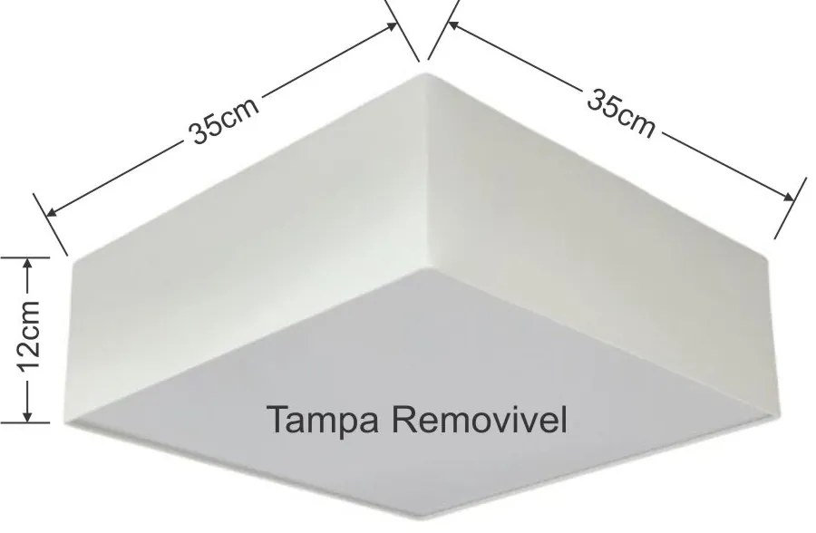 Plafon Quadrado Vivare Md-3001 Cúpula em Tecido 35x35x12cm - Bivolt - Para 3 Lâmpadas Bulbo 12w Não Inclusa