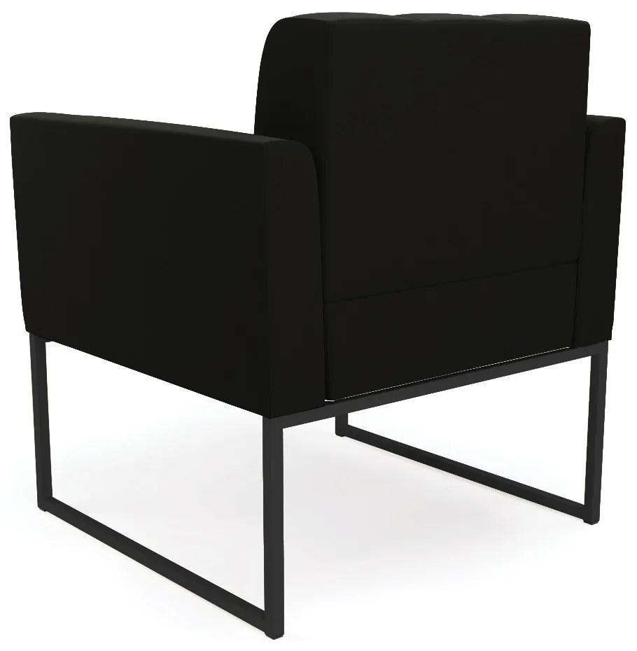 Kit 1 Sofá Namoradeira e 2 Poltronas Elisa Suede Preto Base Metálica Industrial Preto - D'Rossi