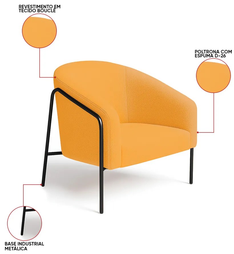 Poltrona Sala Industrial Alta Preto Stella Bouclê D03 - D'Rossi - Mostarda
