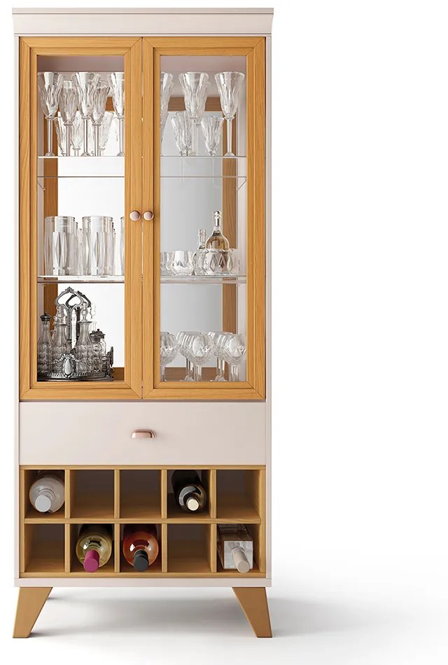 Cristaleira Adega Sala de Jantar Yves H01 - D'Rossi - Off White e Cinamomo