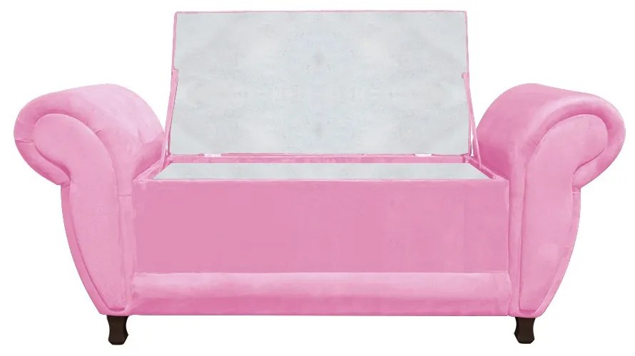 Recamier com Baú Itália Namoradeira Calçadeira Suede Rosa Bebê - D'Rossi