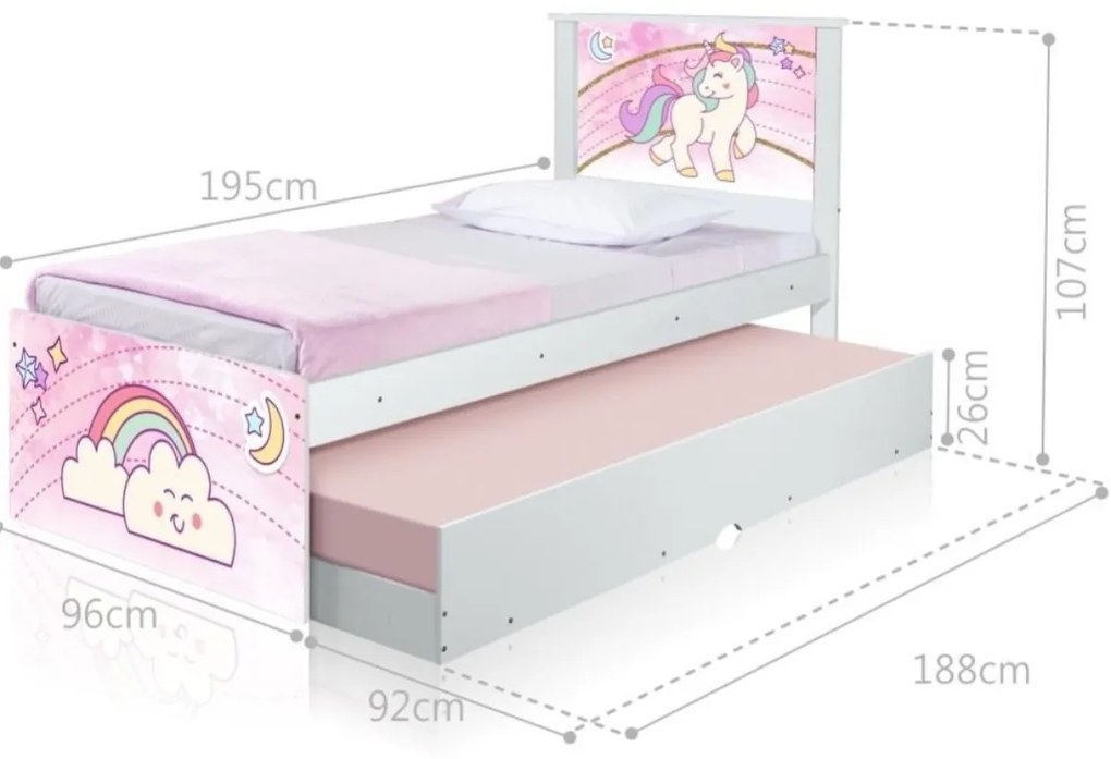 Bi Cama Infantil Solteiro 195cm x 96cm KMTEB