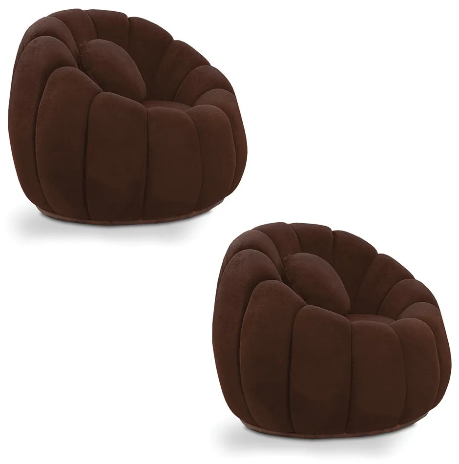 Poltrona Decorativa Orgânica para Sala Kit 2 Cloud Bouclê E03 - D'Rossi - Marrom
