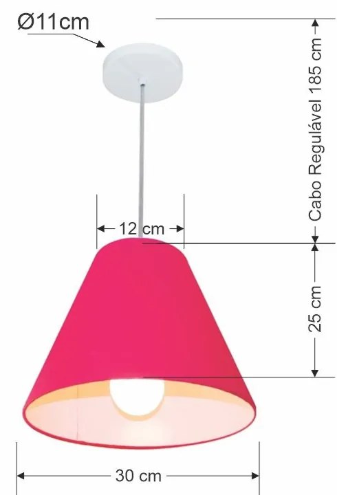 Lustre Pendente Cone Md-4028 Cúpula em Tecido 25/30x12cm Rosa Pink - Bivolt