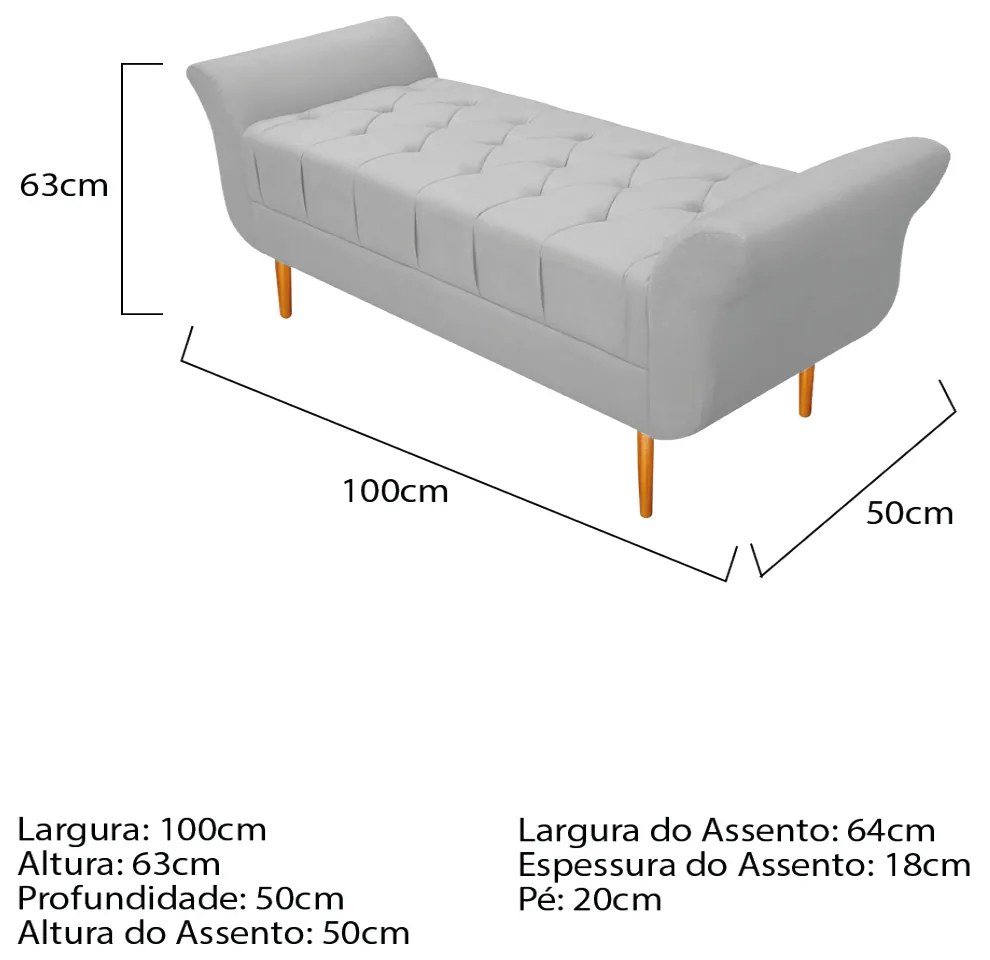 Recamier Estofado Ari 100 cm Solteiro Suede Branco - ADJ Decor